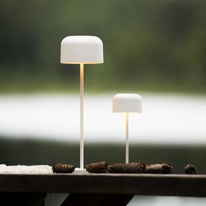 Konstsmide LED namizna svetilka Lille na akumulator, višina 20 cm, bela, IP54, USB, zatemnjen, Bela, Dnevna soba / jedilnica, Aluminij, Sodobni