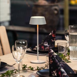 Konstsmide LED-akumulatorska namizna svetilka Menton, siva, višina 27 cm, IP54, USB, zatemnjen, Siva, Dnevna soba / jedilnica, Kovina, Sodobni