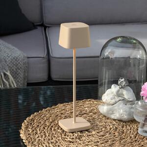Konstsmide LED-akumulatorska namizna svetilka Capri, višina 25 cm, peščena barva, IP54, zatemnjen, Bež, Dnevna soba / jedilnica, Kovina, Sodobni