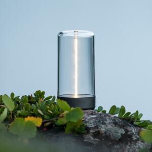 Konstsmide LED-akumulatorska namizna svetilka Edison, višina 15 cm, siva/prozorna, IP54, zatemnjen, Prozorna, Dnevna soba / jedilnica, Plastika, Sodobni