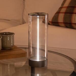 Konstsmide LED-akumulatorska namizna svetilka Edison, višina 24 cm, siva/prozorna, IP54, zatemnjen, Prozorna, Dnevna soba / jedilnica, Plastika, Sodobni