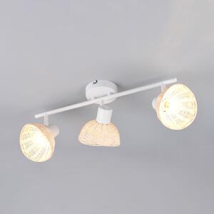 Reality Leuchten Stropna svetilka Calvi, bela, naravni ratanski, dolžina 59 cm, 3-delna., zatemnjen, Bela, Dnevna soba / jedilnica, Kovina, Strop z več plameni