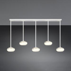 Trio Lighting LED viseča svetilka Tarsia, bela mat, dolžina 161 cm, steklo, 5-svetilna., zatemnjen, Bela, Dnevna soba / jedilnica, Steklo, Sodobni