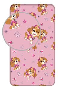 Rožnata napenjalna enojna bombažna otroška rjuha 90x200 cm Paw Patrol – Jerry Fabrics