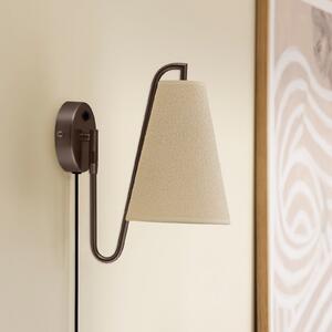 Globen Lighting stenska svetilka Lou, bronasta/bela, Ø 14 cm, vtič, Bronasta / starinska medenina, Dnevna soba / jedilnica, Tkanine / tekstil, Dizajn, Okrogla stena