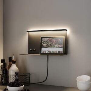 Paulmann LED stenska svetilka Jarina črna 35 cm polica USB-priključek, zatemnjen, Črna, spalnica, Kovina, Sodobni