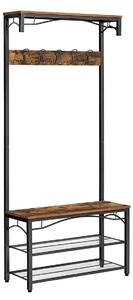 Stenski obešalnik HENRY s prostorom za čevlje, 80x30x178,5cm, rjav/črn
