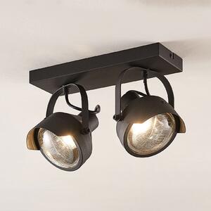 Lindby Stropni reflektor Henega Spotlight, črn, 2-svetlobni., zatemnjen, Črna, Dnevna soba / jedilnica, Kovina, Industrijski dizajn