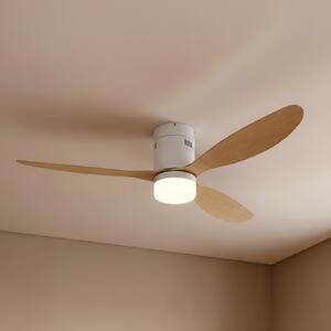 Lucande LED stropni ventilator Kayu, bel/les, DC, 132 cm, Les, Dnevna soba / jedilnica, Plastika, Sodobni