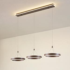 Lucande LED obesna svetilka Kolo, 114 cm, 3-delna, rjava, z možnostjo zatemnitve, zatemnjen, Rjava / rjasta, Dnevna soba / jedilnica, Kovina, Sodobni