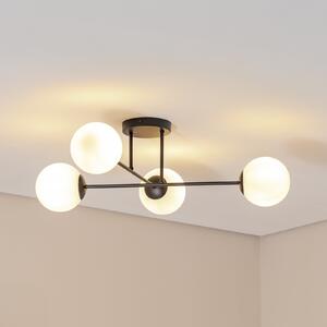 Euluna Stropna svetilka Glassy, 4-delna, križna, črna/opal, zatemnjen, Črna, Dnevna soba / jedilnica, Steklo, Sodobni