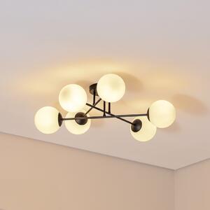 Euluna Stropna svetilka Glassy, 6-krilna, črna/opal, zatemnjen, Črna, Dnevna soba / jedilnica, Steklo, Sodobni