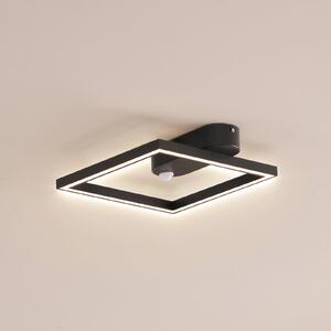 Lindby LED stropna svetilka Yulla, 34 cm, črna, senzor, Črna, Hodnik, Aluminij, Sodobni