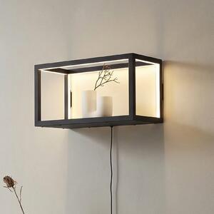 Lindby LED stenska svetilka Birta, vtič, polica, 51 cm, USB, zatemnjen, Črna, Dnevna soba / jedilnica, Kovina, Sodobni