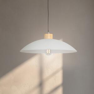 ONLI Obesna svetilka OHANA, opalno steklo, hrastov les, Ø 40 cm, E27, zatemnjen, Bela, Dnevna soba / jedilnica, Steklo, Skandinavski