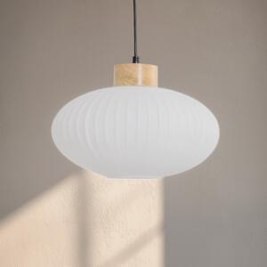 Lamkur Visoka svetilka Harmony, Ø 25 cm, bela/hrast, steklo/les, zatemnjen, Bela, Dnevna soba / jedilnica, Steklo, Skandinavski