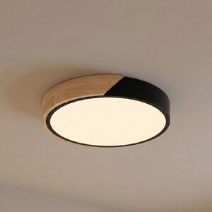 PRIOS LED stropna svetilka Lynorri, Ø 32 cm, črna, lesni vzorec, Črna, Dnevna soba / jedilnica, Plastika, Sodobni