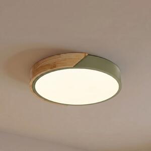 PRIOS LED stropna svetilka Lynorri, Ø 32 cm, zelena, v videzu lesa, Zelena, Dnevna soba / jedilnica, Plastika, Sodobni