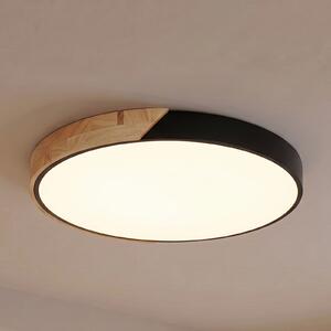 PRIOS LED stropna svetilka Lynorri, Ø 52 cm, črna, leseni vzorec, Črna, Dnevna soba / jedilnica, Plastika, Sodobni