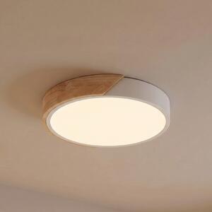 PRIOS LED stropna svetilka Lynorri, premer 32 cm, bela, leseni vzorec, Bela, Dnevna soba / jedilnica, Plastika, Sodobni