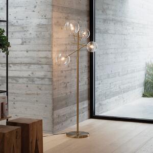 IDEAL LUX Stoječa svetilka Equinoxe, medenina/prozorno steklo, višina 166 cm, Zlata / medeninasta, Dnevna soba / jedilnica, Kovina