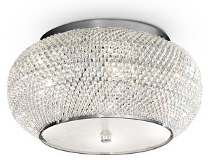 IDEAL LUX stropna svetilka Pasha, krom/prozorno, Ø 40 cm, steklo, zatemnjen, Krom, Dnevna soba / jedilnica, Steklo