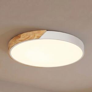 PRIOS LED stropna svetilka Lynorri, premer 52 cm, bela, v imitaciji lesa, Bela, Dnevna soba / jedilnica, Plastika, Sodobni