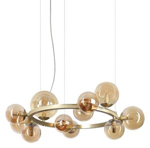 IDEAL LUX viseča svetilka Perlage, medenina/jantar, 11-žarilna, premer 73 cm, Zlata / medeninasta, Dnevna soba / jedilnica, Kovina