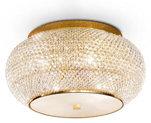 IDEAL LUX stropna svetilka Pasha, zlata/prozorna, Ø 40 cm, steklo, zatemnjen, Zlata / medeninasta, Dnevna soba / jedilnica, Steklo