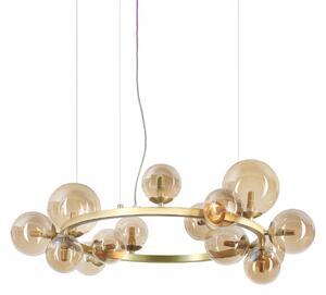 IDEAL LUX obesna svetilka Perlage, medenina/jantar, 14-žarilna, premer 85 cm, Zlata / medeninasta, Dnevna soba / jedilnica, Kovina