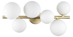 IDEAL LUX stropna svetilka Perlage, medenina/bela, 49 cm, 6-žarilna, Bela, Dnevna soba / jedilnica, Steklo, Dizajn, Globus