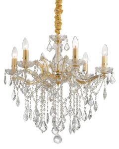 IDEAL LUX lestenec Florian, zlata barva, kristal, 6-žarčni, zatemnjen, Kovinska, Dnevna soba / jedilnica, Steklo