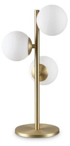 IDEAL LUX Namizna svetilka Perlage, medenina/bela, višina 43 cm, 3-žarnica, Zlata / medeninasta, Dnevna soba / jedilnica, Kovina