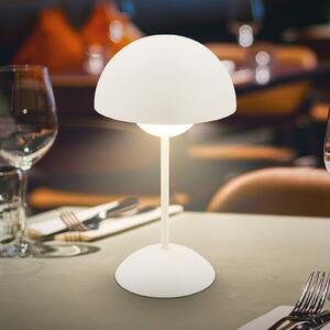 Briloner LED-akumulatorska namizna svetilka Kugle, bela, kovina, IP44, z možnostjo, zatemnjen, Bela, Dnevna soba / jedilnica, Kovina, Sodobni