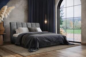 OBLAZINJENA POSTELJA 140 cm x 200 cm , les, tekstil, leseni material barve grafita