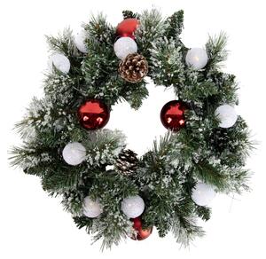 Božični venček bel z rdečo 45 cm vklj. LED s časovnikom - Jack
