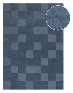 Temno modra ročno tkana volnena preproga 160x230 cm Checkerboard – Flair Rugs