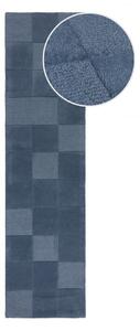 Temno moder ročno tkan volnen tekač 60x230 cm Checkerboard – Flair Rugs