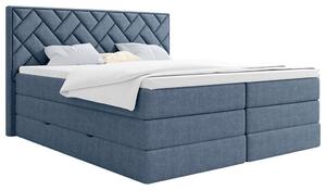 BOXSPRING POSTELJA 140 cm x 200 cm , tekstil, leseni material temno modra