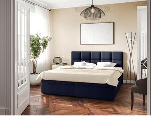 POSTELJA Z VZMETNICO 140 cm x 200 cm , les, tekstil, leseni material temno modra