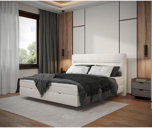 POSTELJA Z VZMETNICO 140 cm x 200 cm , les, tekstil, leseni material krem barve