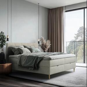 POSTELJA Z VZMETNICO 140 cm x 200 cm , les, tekstil, leseni material bež