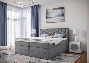 BOXSPRING POSTELJA 160 cm x 200 cm , tekstil, leseni material srebrne barve