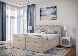 BOXSPRING POSTELJA 140 cm x 200 cm , tekstil, leseni material bež