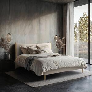 OBLAZINJENA POSTELJA 140 cm x 200 cm , les, tekstil, leseni material bež