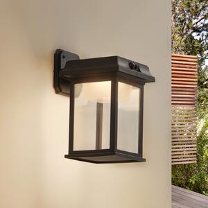Lindby solarna LED stenska svetilka Latarka, višina 27,5 cm, senzor, Črna, Plastika, Sodobni