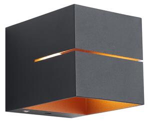 Moderna stenska svetilka črna z zlatim interierjem, vklj. LED in zatemnilnik na dotik, polnilna - Joris Groove