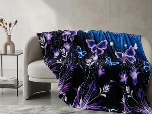 Mikroplišasta odeja VIOLET BUTTERFLY temno modra Dimenzije: 200 x 220 cm
