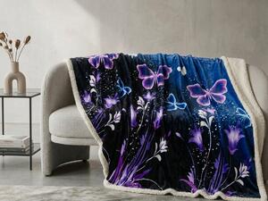 Deka z ovčko iz mikropliša VIOLET BUTTERFLY temno modra Dimenzije: 200 x 220 cm