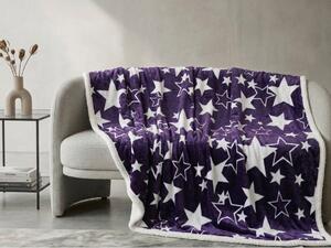 Božična deka z ovčko iz mikropliša STARS vijolična Dimenzije: 200 x 220 cm